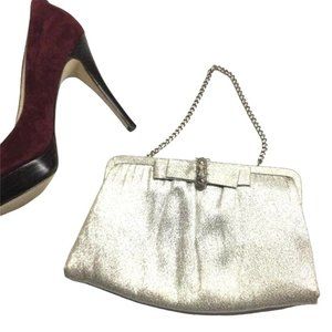 Andé Vintage clutch handbag Kiss lock silver purse hideaway chain Sz Small Wrist